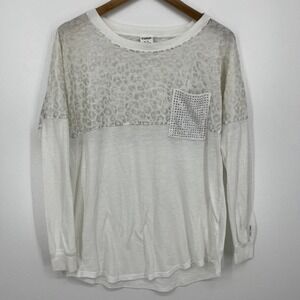 Victoria's Secret PINK Long Sleeve T-Shirt‎ Women's M White Leopard Rhinestone
